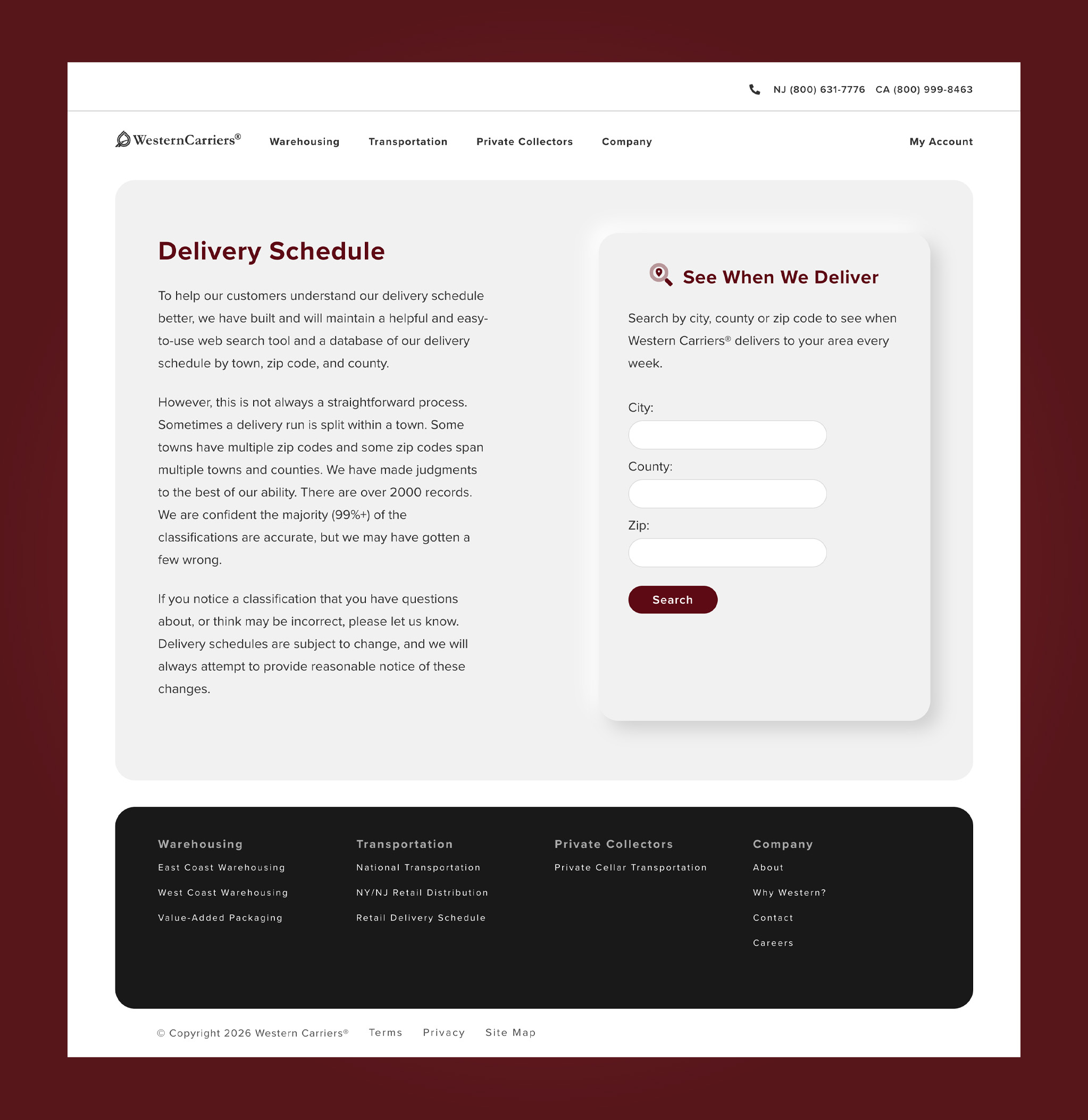 Western carriers® desktop website screenshot